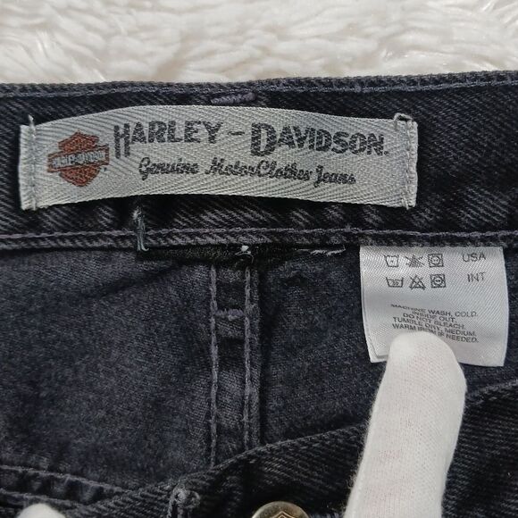 Vintage Harley Davidson Jeans 36x30 Mens Relaxed Leg Black Denim 38W. Y2K - Picture 5 of 13
